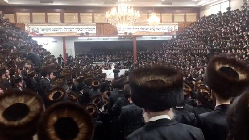 Thousands of people attend a Satmar wedding at a synagogue in Brooklyn, despite COVID-19 restrictions, in November 2020. Video screengrab