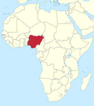 Nigeria, red, located in Africa. Image courtesy of Creative Commons