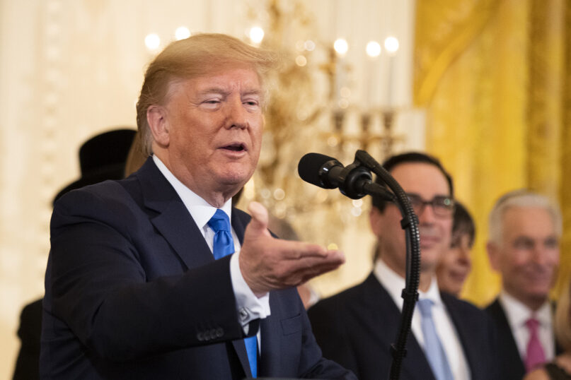 President Donald Trump speaks during a Hanukkah reception in the East Room of the White House, Wednesday, Dec. 11, 2019, in Washington. (AP Photo/Manuel Balce Ceneta)