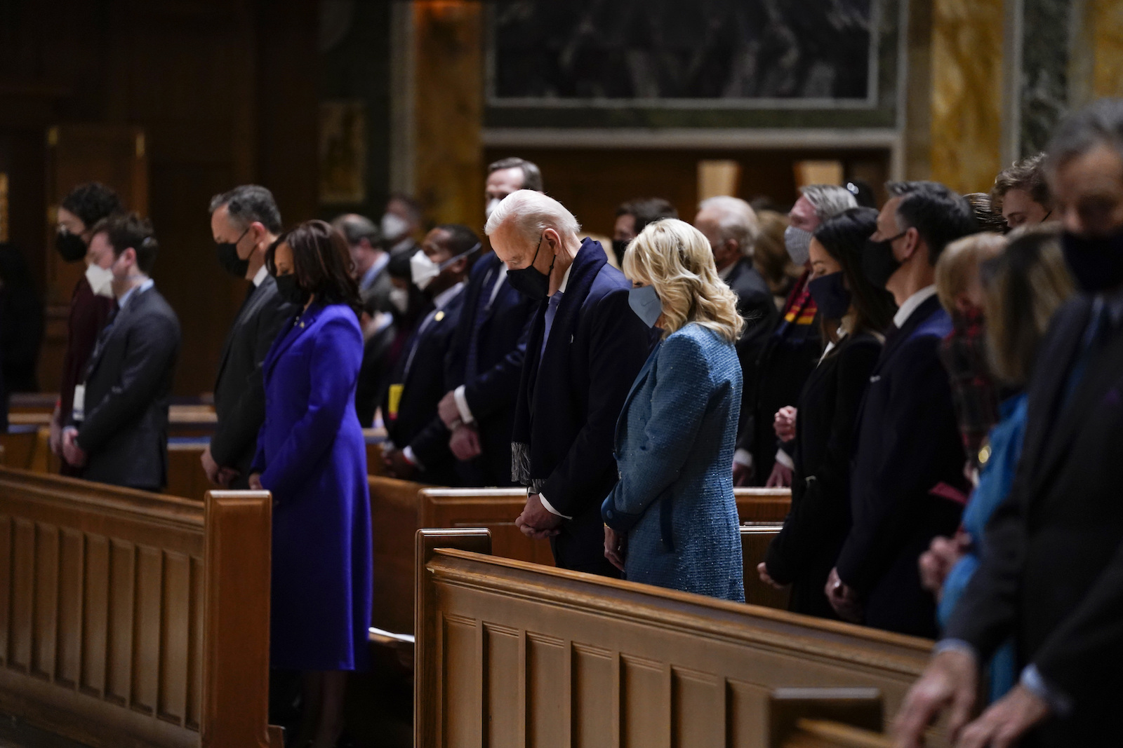 President-elect Joe Biden and his wife, Jill Biden, attend Mass at the Cathedral of St. Matthew the Apostle during Inauguration Day ceremonies Jan. 20, 2021, in Washington. (AP Photo/Evan Vucci)
