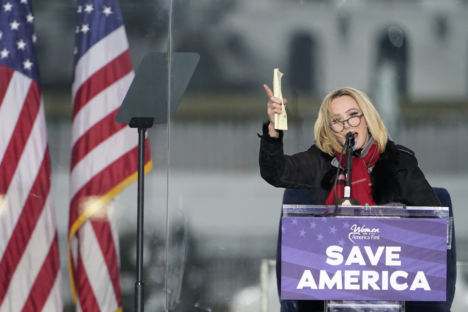 In this Jan. 6, 2021, file photo, Pastor Paula White leads a prayer in Washington, at a rally in support of President Donald Trump called the "Save America Rally." (AP Photo/Jacquelyn Martin, File)