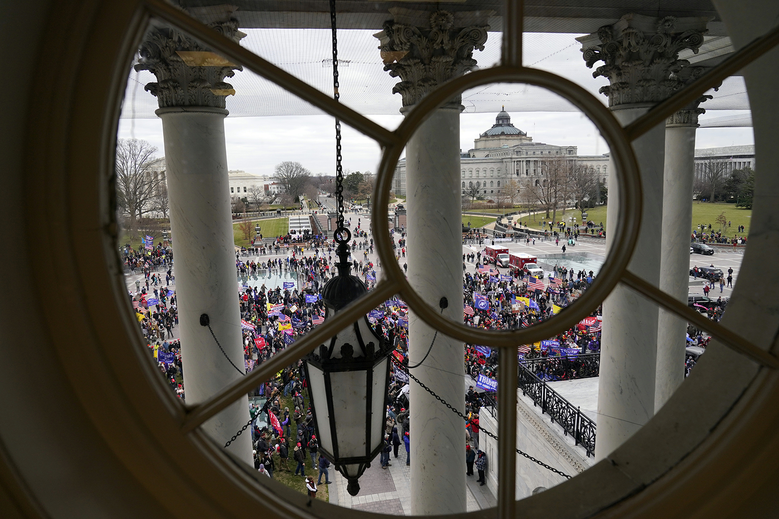 Protesters gather outside the U.S. Capitol, Wednesday, Jan. 6, 2021. (AP Photo/Andrew Harnik)