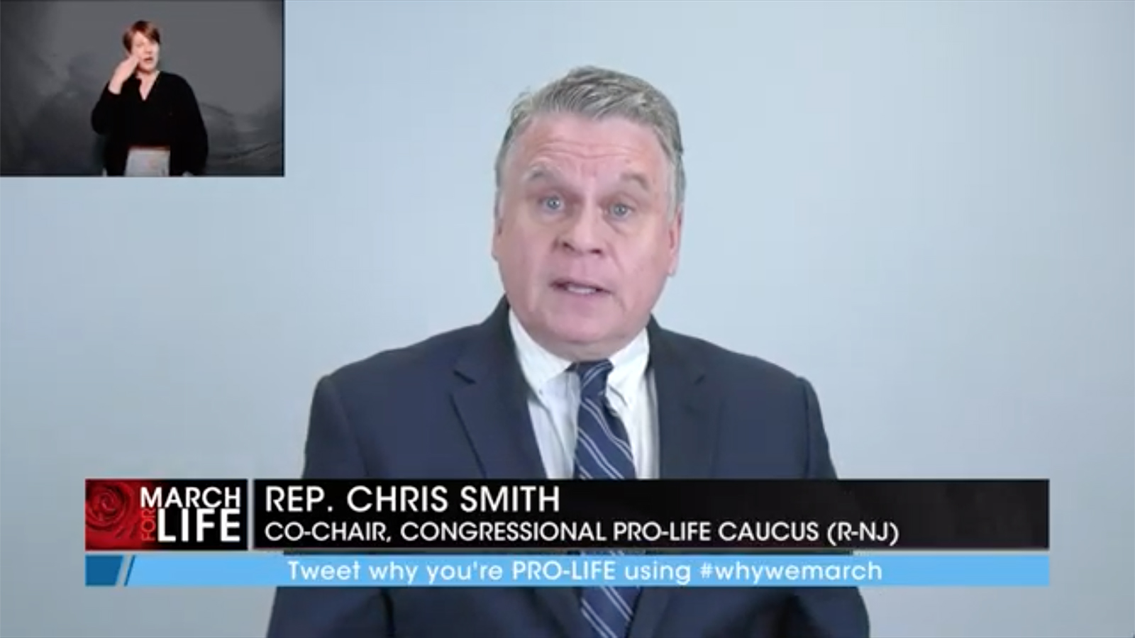 Rep. Chris Smith (R-NJ) addresses the virtual 48th Annual March for Life, Friday, Jan. 29, 2021. Video screengrab