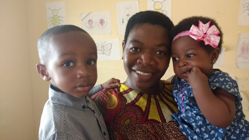 Mahana Delali Kodzo with her children in Ghana with her children.