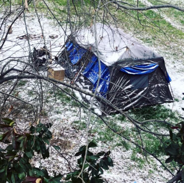 A homeless encampment in Dallas during recent extreme winter weather. Photo courtesy of Ali Hendricksen/OurCalling