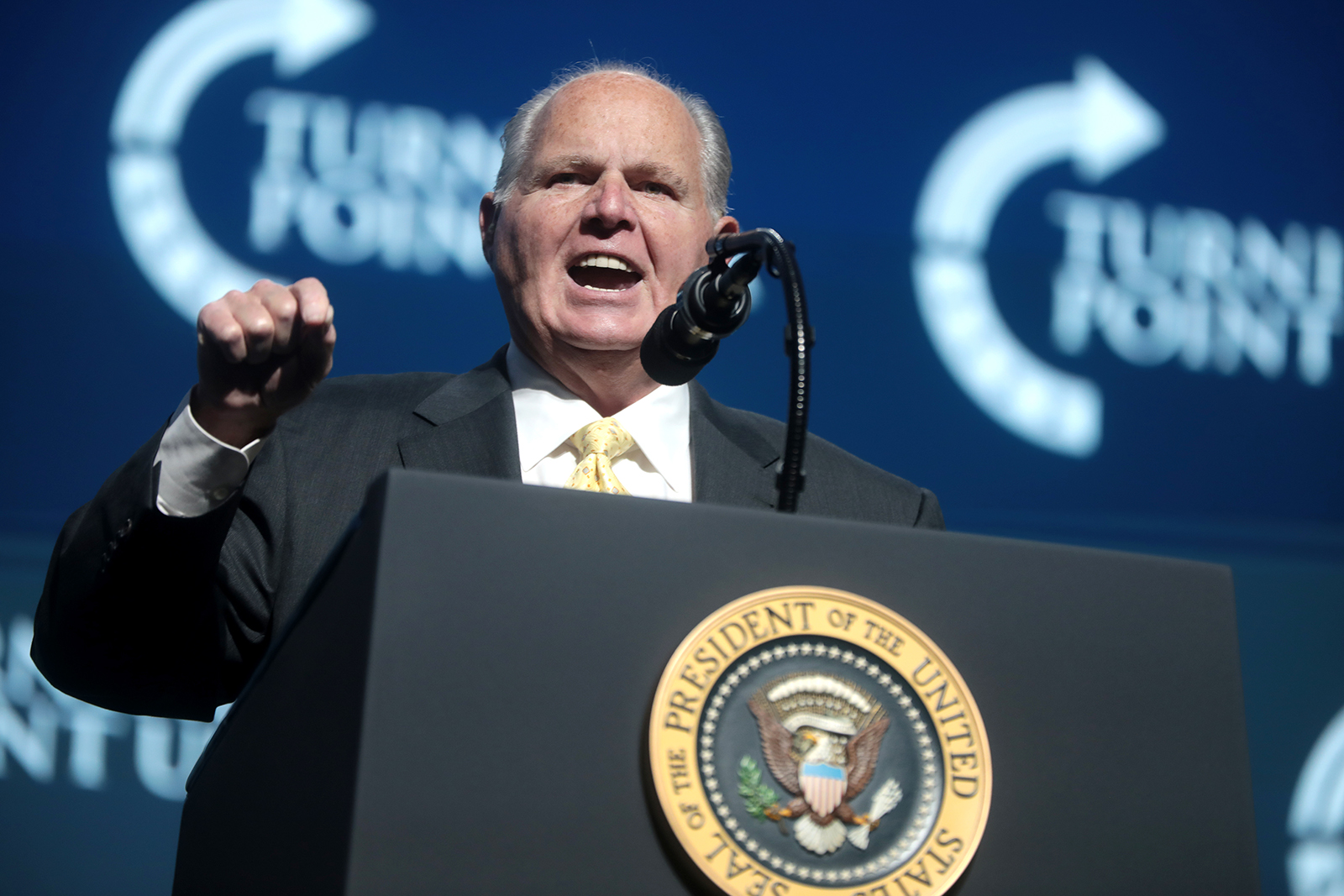 Rush Limbaugh addresses the 2019 Student Action Summit, hosted by Turning Point USA, at the Palm Beach County Convention Center in West Palm Beach, Florida, on Dec. 21, 2019. Photo by Gage Skidmore/Creative Commons