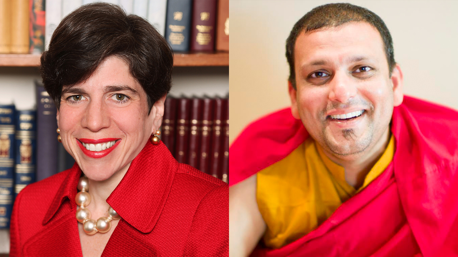 Rabbi Julie Schonfeld, left, and the Venerable Tenzin Priyadarshi. Courtesy photo, left. Photo by Christopher Michel, right.