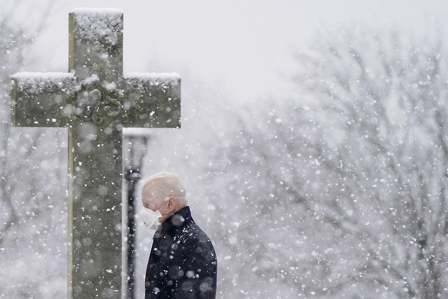 President Joe Biden departs after attending Mass at St. Joseph on the Brandywine Catholic Church as snow falls, Sunday, Feb. 7, 2021, in Wilmington, Del. President Biden is tasked with selecting a new ambassador to the Holy See to recommend to the Senate for confirmation. (AP Photo/Patrick Semansky)
