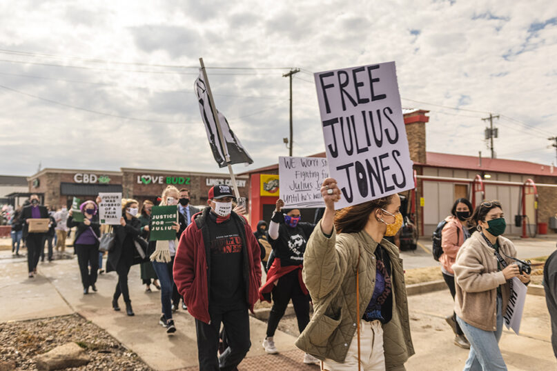 Supporters of Julius Jones march to the offices of the Oklahoma Pardon and Parole Board, Thursday, Feb. 25, 2021, in Oklahoma City. Courtesy photo