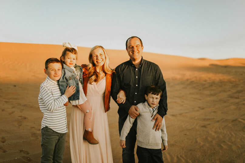 Courtney and Brent Moore and their three children. Brent is senior pastor of Life Church in El Paso, Texas. Courtney runs a new nonprofit Women and Work. Photo courtesy of Courtney Moore