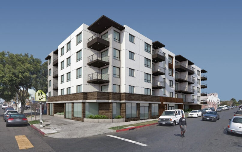 A rendering of the 54-unit permanent supportive housing structure to be built by Heavenly Vision Church in South Los Angeles. Image courtesy of SDS Capital Group