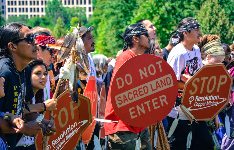 Native American activists rally in front of the U.S. Capitol in Washington to save Oak Flat, which is land near Superior, Arizona, July 22, 2015. RNS photo by Jack Jenkins