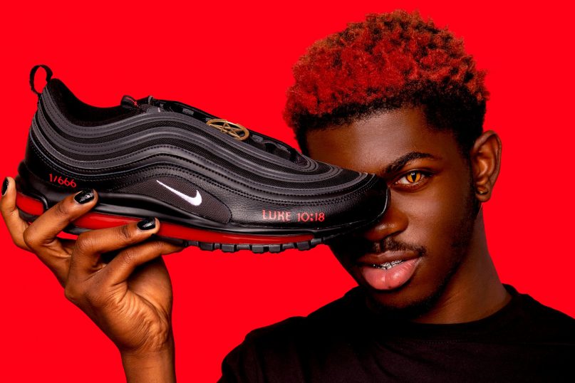 “Satan Shoes” are a collaboration between the company MSCHF and the rapper Lil Nas X. Photo courtesy of MSCHF