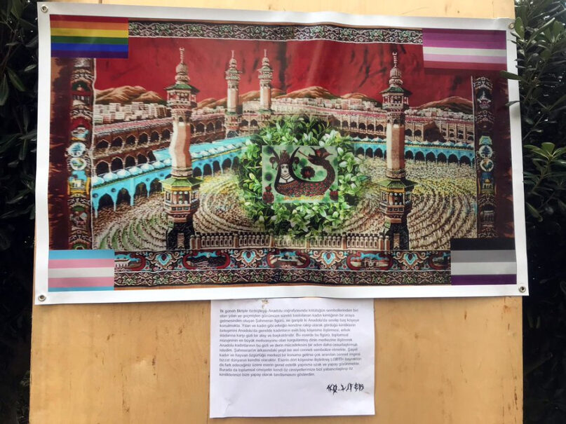 A pro-LGBTQ poster at Bosphorus University in Turkey with the image of the mythical creature Şahmeran. Image via Twitter