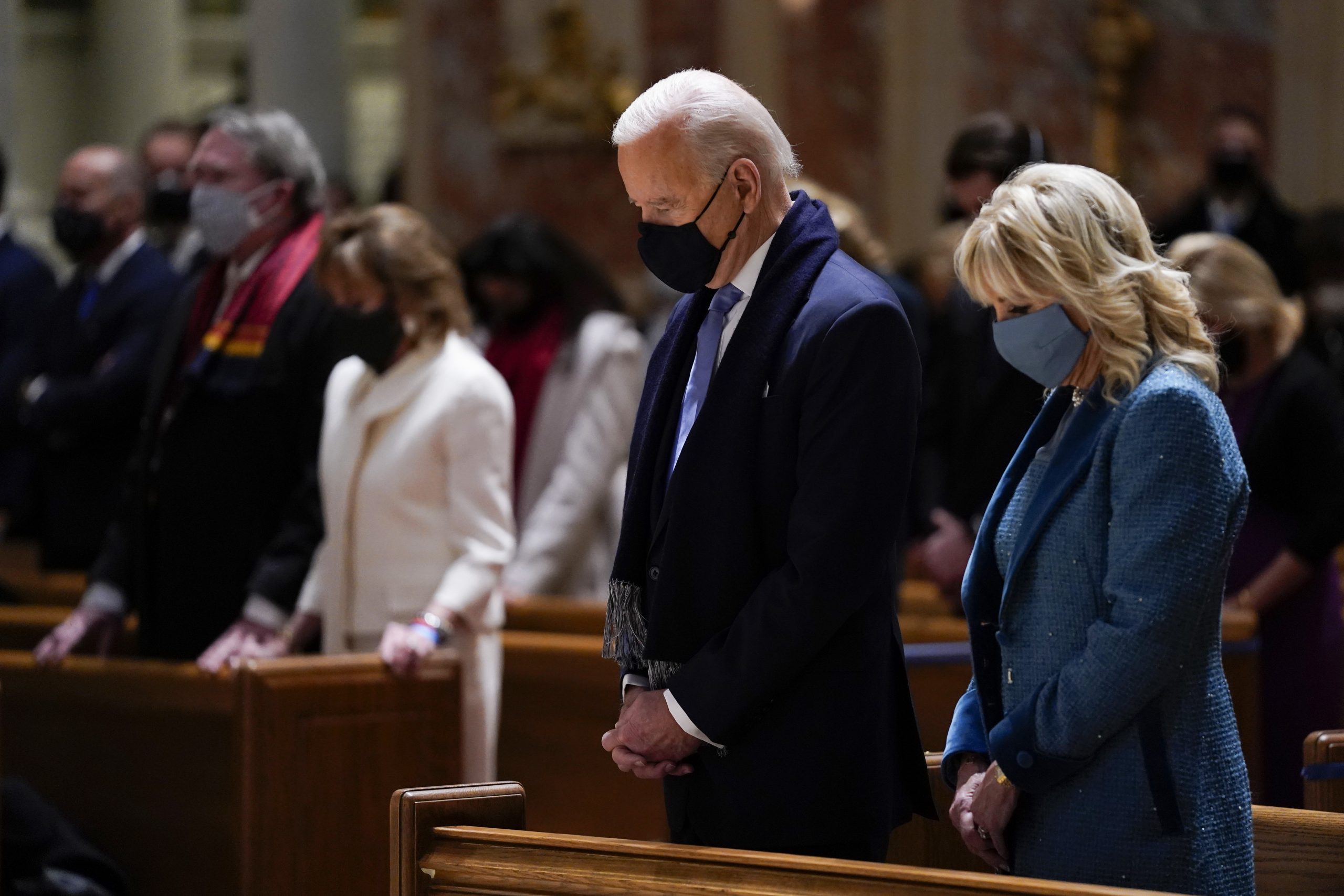 In this Jan. 20, 2021, file photo, President-elect Joe Biden and his wife, Jill Biden, attend Mass at the Cathedral of St. Matthew the Apostle during Inauguration Day ceremonies in Washington. When U.S. Catholic bishops hold their next national meeting in June 2021, they’ll be deciding whether to send a tougher-than-ever message to Biden and other Catholic politicians: Don’t partake of Communion if you persist in public advocacy of abortion rights. (AP Photo/Evan Vucci)
