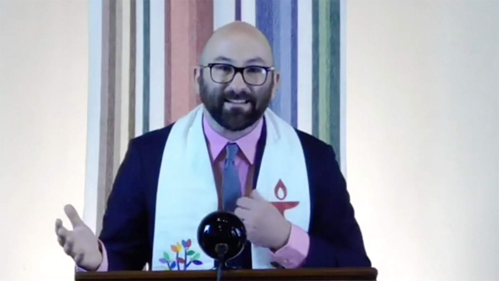 The Rev. Jason Lydon speaks during a virtual service of Second Unitarian Church of Chicago on Jan. 24, 2021. Video screengrab