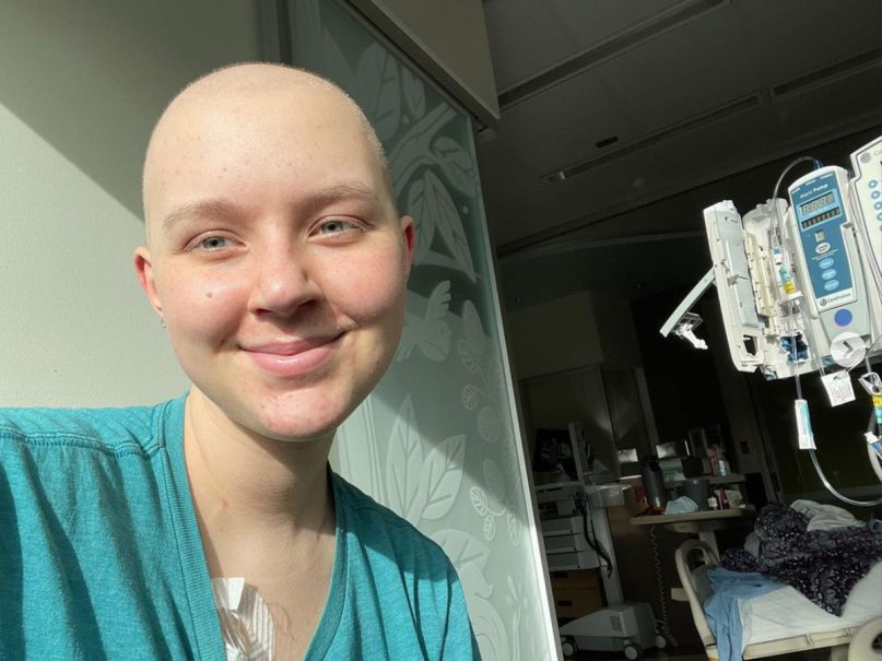 Mercy Haub, 16, takes a selfie during one of her cancer treatments. Photo via Instagram