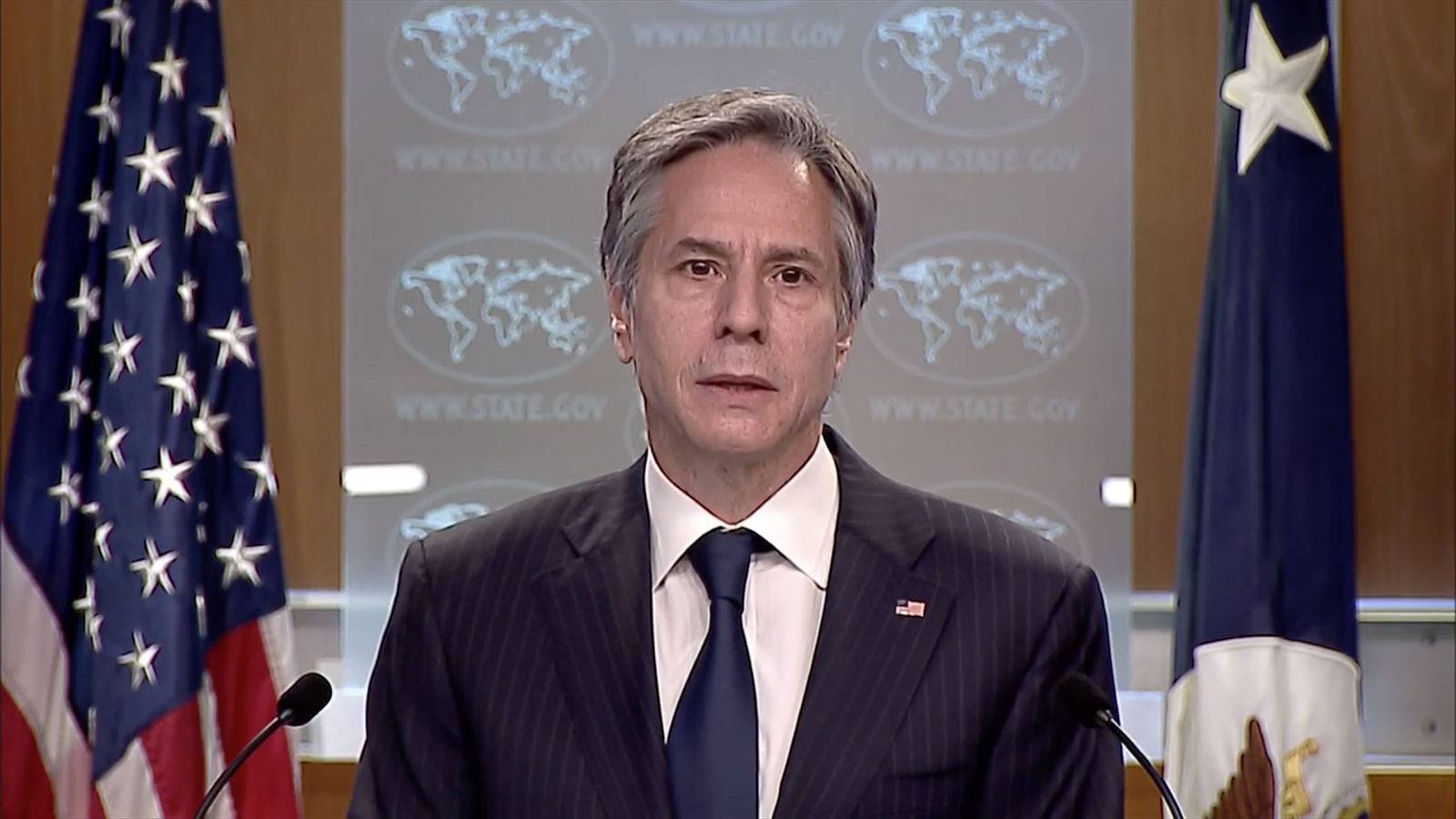 Secretary of State Antony Blinken speaks about the release of the State Department's annual International Religious Freedom Report, Wednesday, May 12, 2021. Video screengrab