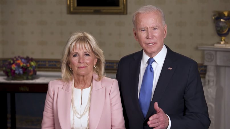 President Joe Biden and First Lady Jill Biden commemorate Eid al-Fitr with recorded remarks from the White House on Sunday, May 16, 2021. Video screengrab