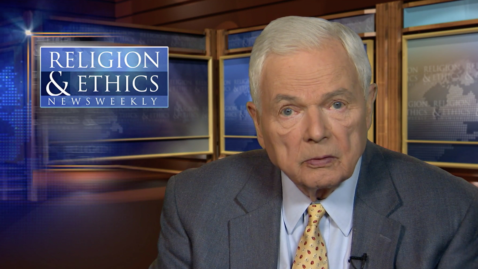 Bob Abernethy on the set of Religion & Ethics NewsWeekly. Video screengrab