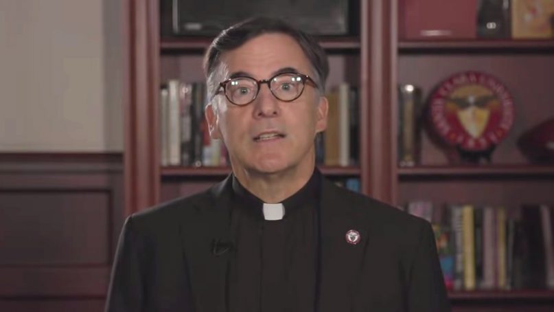 The Rev. Kevin O’Brien speaks in a video for Santa Clara University in 2019. Video screengrab