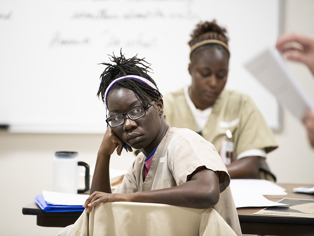 Vermonn Roberts participates in a class offered by Rockhurst University at the Chillicothe Correctional Center in northern Missouri in 2018. Photo courtesy of Rockhurst University