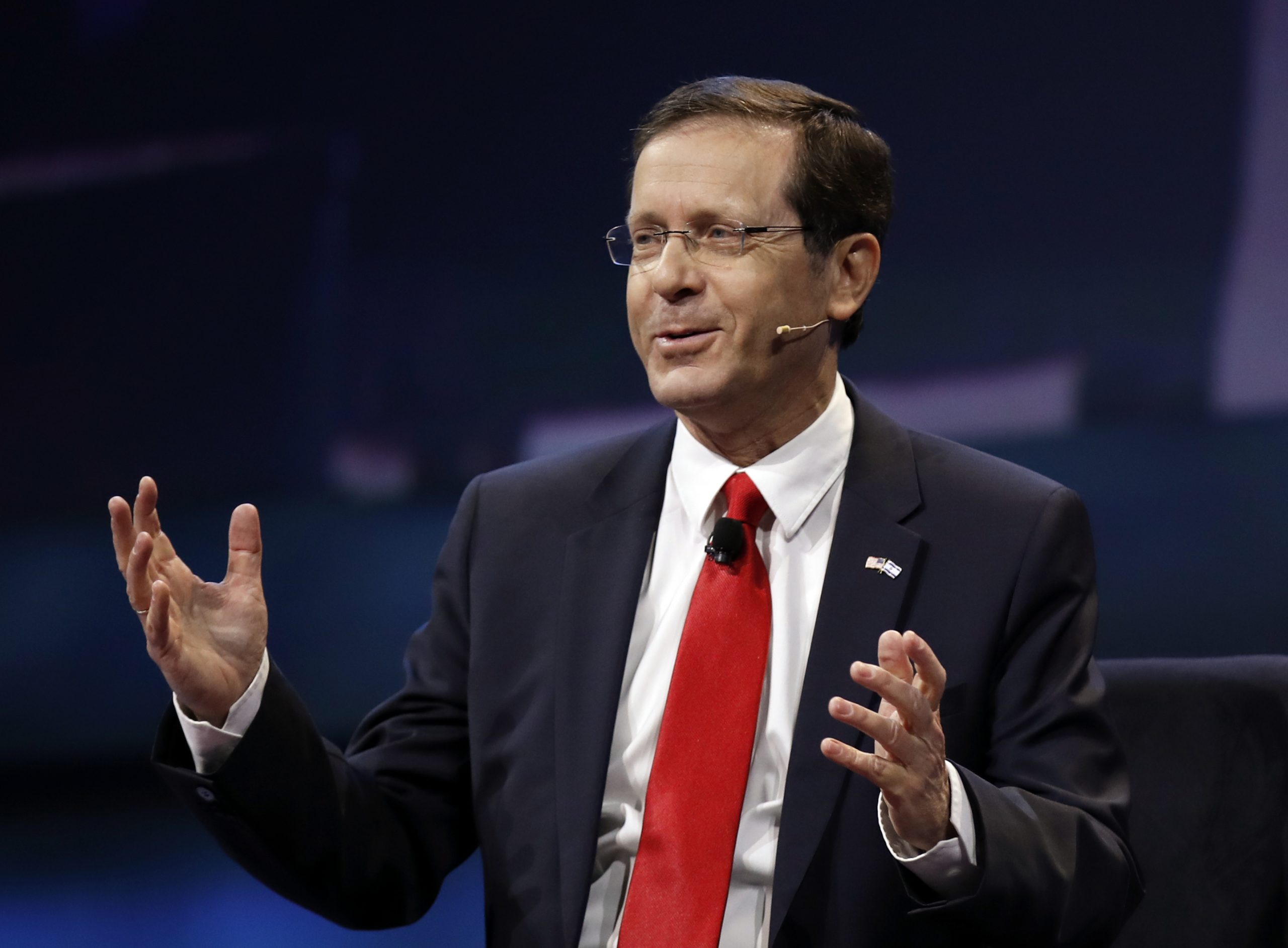 FILE - In this Monday, March 27, 2017, file photo, Isaac Herzog speaks at the AIPAC Policy Conference in Washington. The Israeli parliament on Wednesday, June 2, 2021, is set to choose the country's next president, a largely figurehead position that is meant to serve as the nation's moral compass and promote unity. Two candidates are running — Herzog, a veteran politician and scion of a prominent Israeli family, and Miriam Peretz, an educator who is seen as a down-to-earth outsider. (AP Photo/Manuel Balce Ceneta, File)