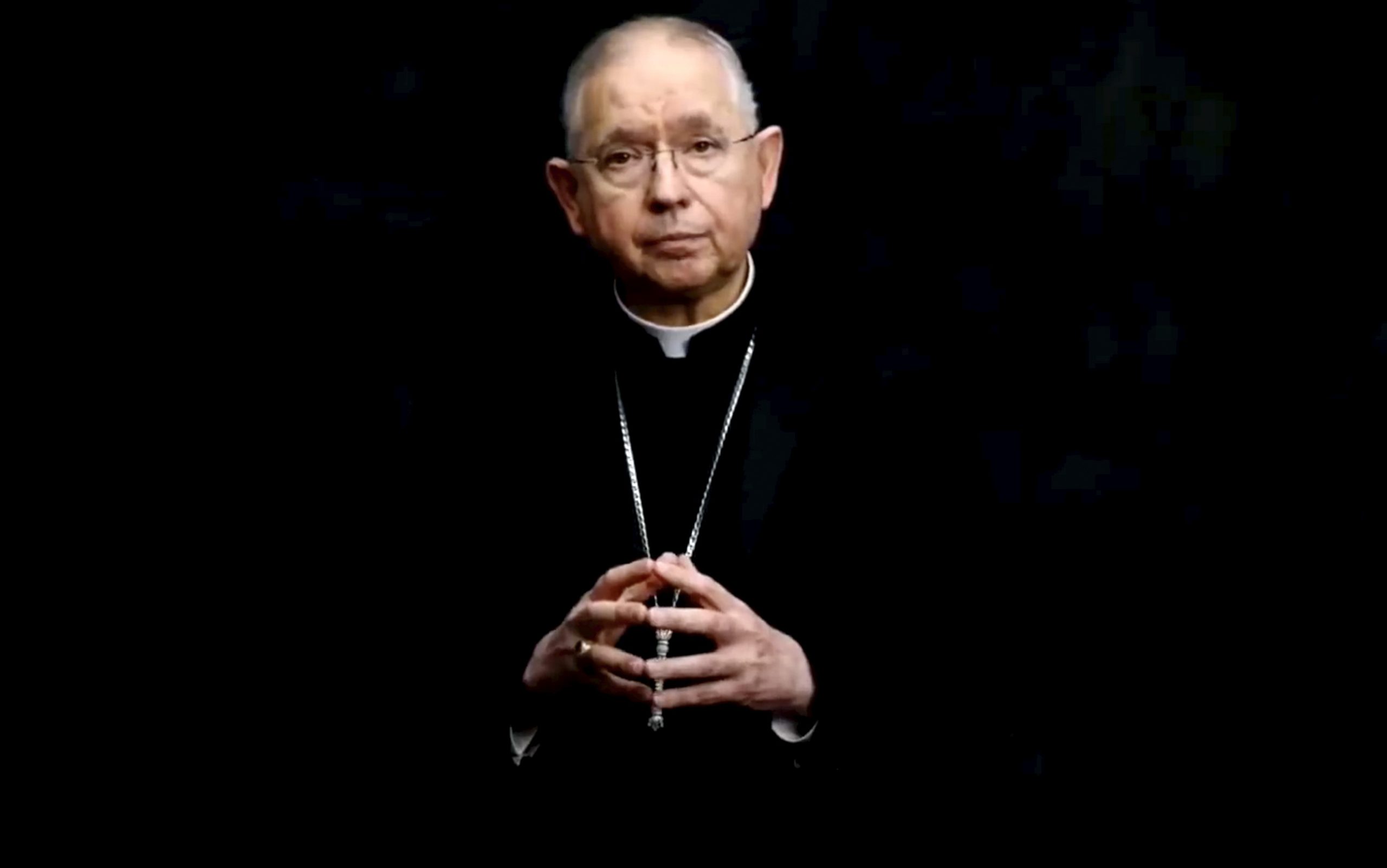 In this image taken from video, Archbishop José Gomez of Los Angeles, president of the U.S. Conference of Catholic Bishops, addresses the body's virtual assembly on June 16, 2021. (United States Conference of Catholic Bishops via AP)