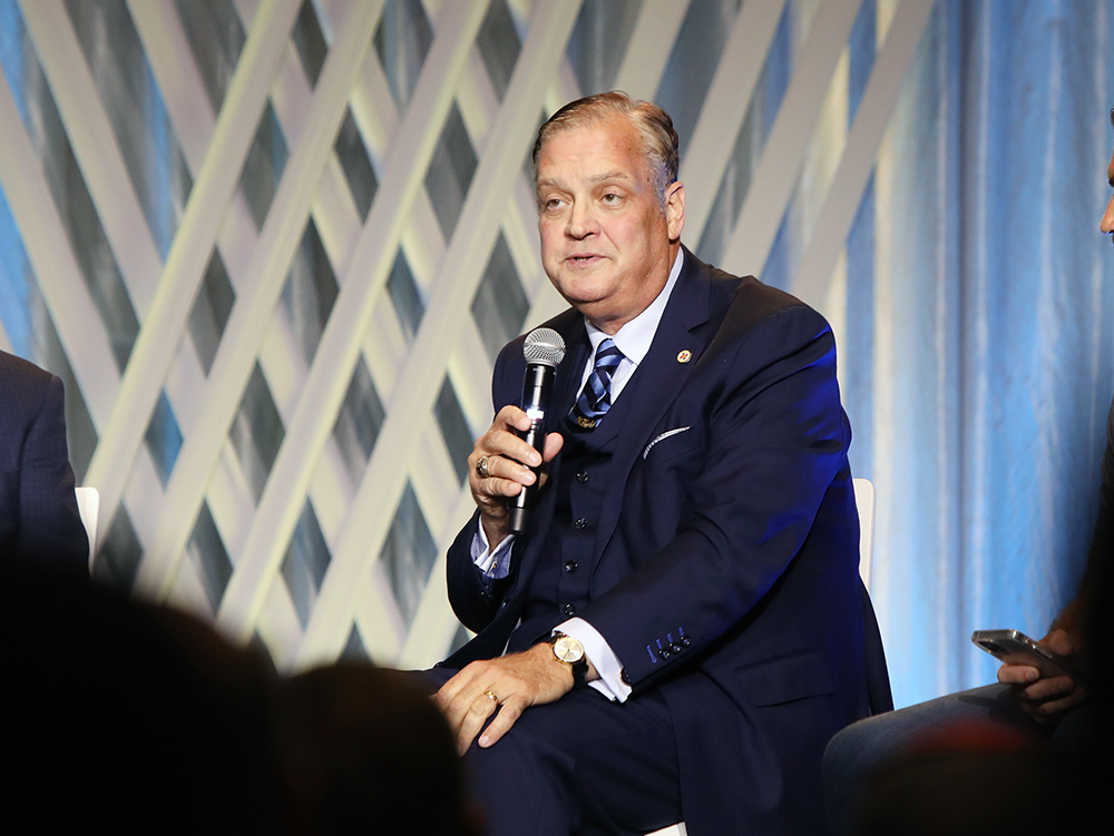 The Rev. R. Albert Mohler Jr. participates in a panel during the Southern Baptist Convention annual meeting, Tuesday, June 15, 2021, in Nashville. RNS photo by Kit Doyle