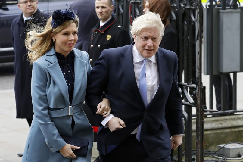 In this March 9, 2020, file photo, Britain’s Prime Minister Boris Johnson and his partner, Carrie Symonds, arrive to attend the annual Commonwealth Day service at Westminster Abbey in London. A U.K. newspaper reported that Johnson and Symonds married May 29, 2021, in a small private ceremony in London. The Mail on Sunday and the Sun said the couple wed at the Roman Catholic Westminster Cathedral in front of a small group of friends and family. (AP Photo/Kirsty Wigglesworth, File)