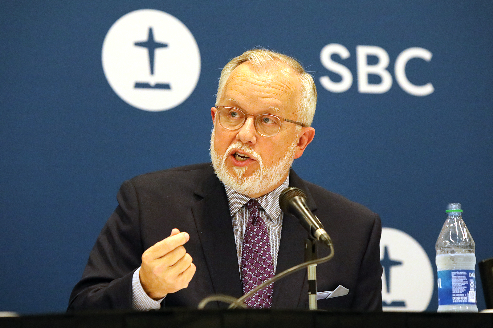 The Rev. Ed Litton speaks during a news conference after his election as the next president of the Southern Baptist Convention, June 15, 2021, in Nashville, Tennessee. RNS photo by Kit Doyle