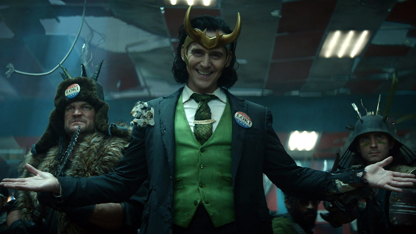 Actor Tom Hiddleston, center, stars in the title role of the new Disney+ series, “Loki.” Photo courtesy of Marvel Studios