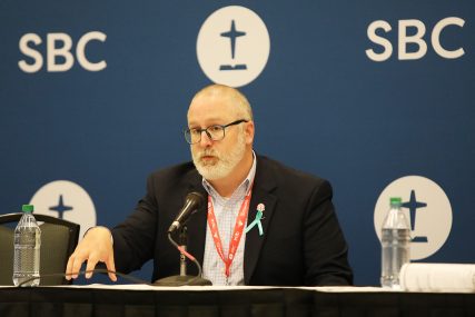Nathan Finn speaks during the Resolutions Committee Meeting at the SBC annual conference on Wednesday, June 16, 2021 in Nashville.