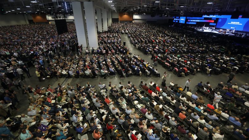 More than 14,000 messengers gathered for the Southern Baptist Convention annual meeting in June 2021 at the Music City Center in Nashville, Tennessee. (RNS photo/Kit Doyle)