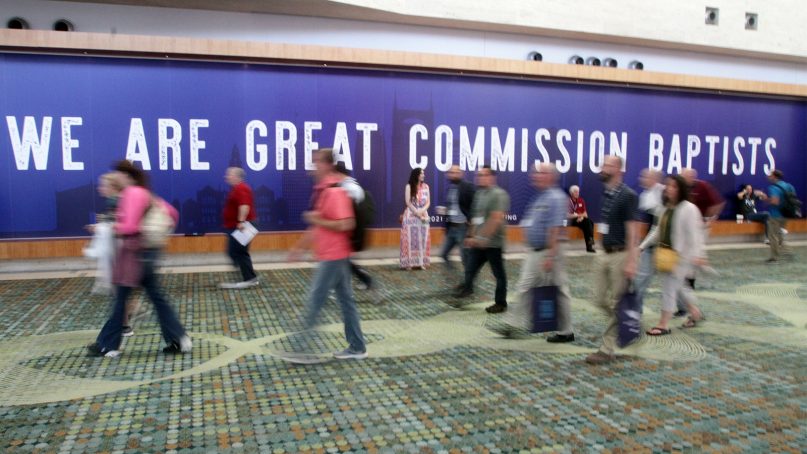 People enter the Music City Center for the Southern Baptist Convention annual meeting, June 15, 2021, in Nashville, Tennessee. RNS photo by Kit Doyle