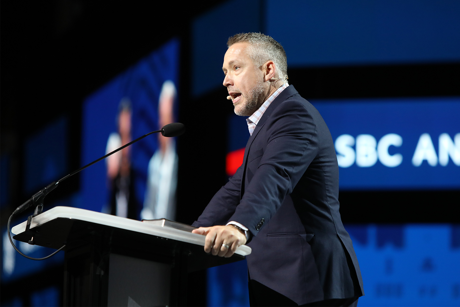 Southern Baptist Convention President J.D. Greear addresses the annual meeting at the Music City Center, June 15, 2021, in Nashville, Tennessee. RNS photo by Kit Doyle