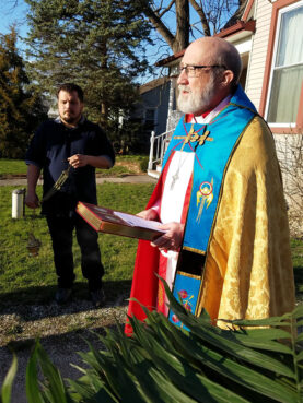 Mark Rivera, left, and Fr. Rand York at a Christ Our Light Anglican Church service in 2019. Photo via Facebook/Christ Our Light Anglican Church