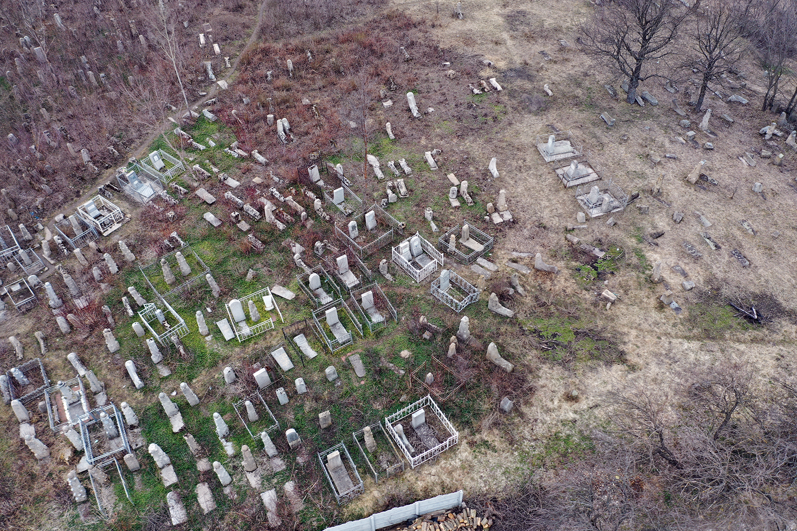 A drone photo of Bohuslav Jewish Cemetery in central Ukraine. Photo courtesy of the European Jewish Cemeteries Initiative