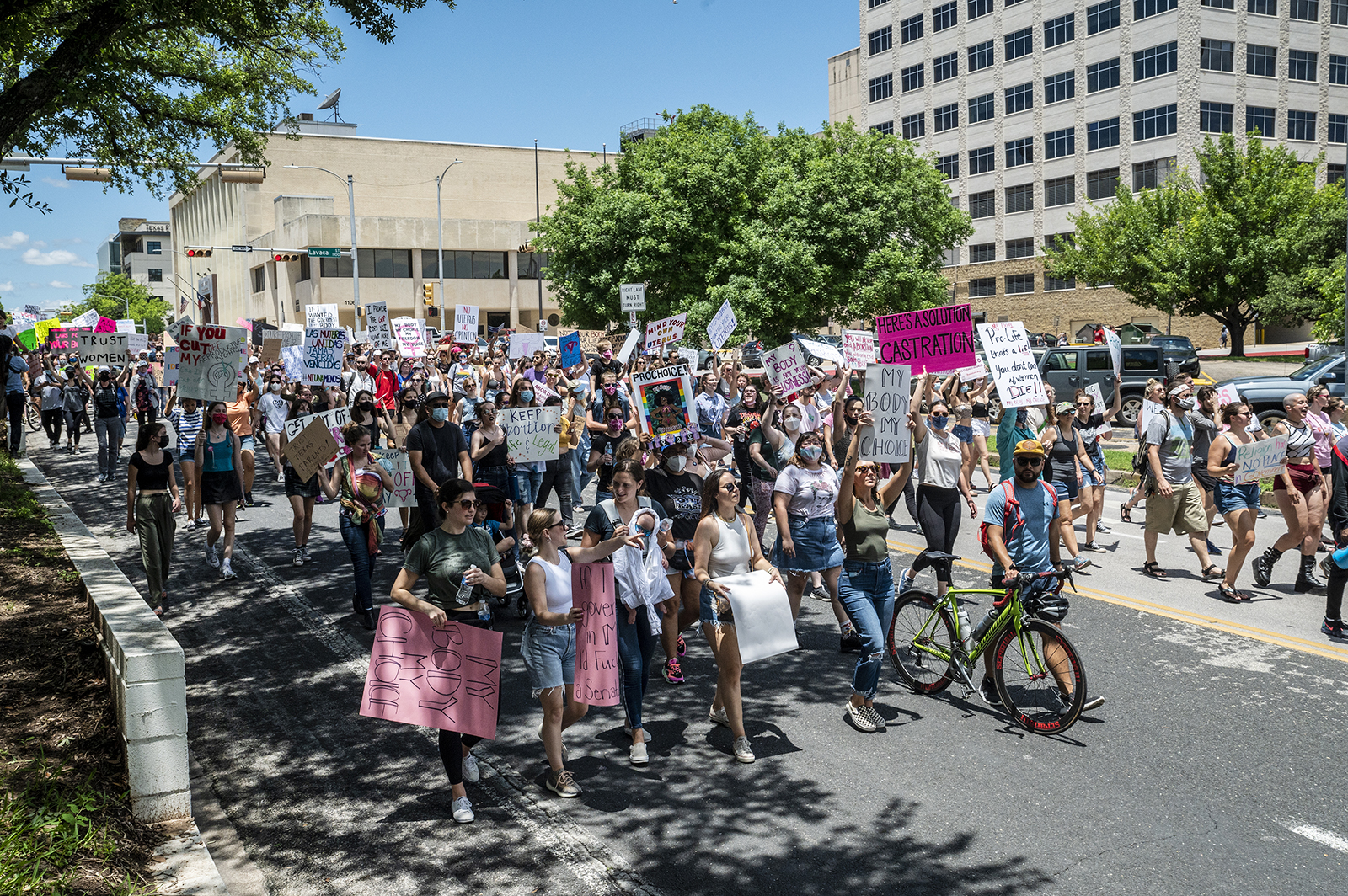 Protesters march toward the Governors mansion at a protest outside the Texas state capitol on May 29, 2021 in Austin, Texas. Thousands of protesters came out in response to a new bill outlawing abortions after a fetal heartbeat is detected signed on Wednesday by Texas Governor Greg Abbot.(Photo by Sergio Flores/Getty Images)