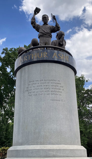 Monument to tennis star Arthur Ashe Jr. along Monument Avenue in Richmond, Virginia. Photo by Robert P. Jones