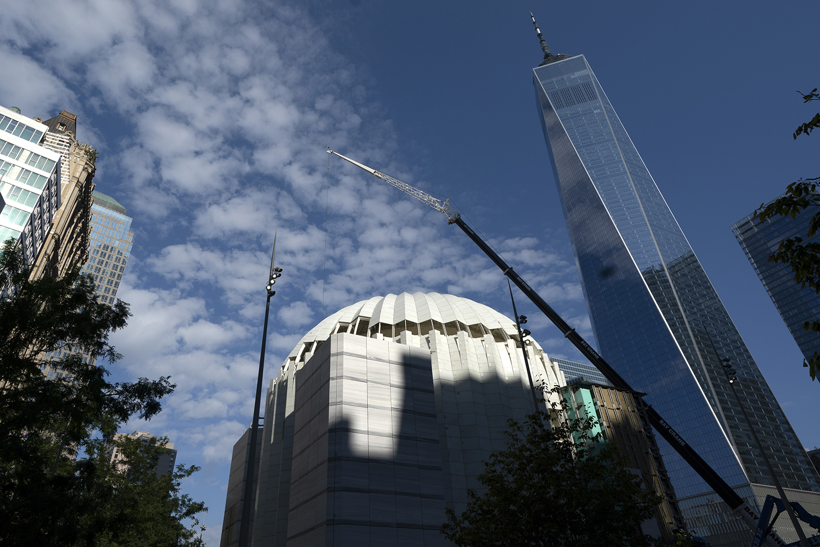 St. Nicholas Greek Orthodox Church and National Shrine, center, nears completion, Wednesday, Sept. 8, 2021, at the World Trade Center in New York.  The construction of the only place of worship destroyed during the attacks of September 11, 2001 is now progressing rapidly after years of delay.  (AP Photo/Mark Lennihan)