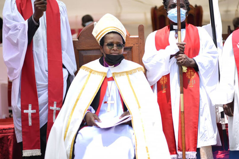 The Rev. Rose Okeno, center, was enthroned as bishop of the Butere Diocese in western Kenya on Sept. 12, 2021. Photo via Twitter/Anglican Church of Kenya