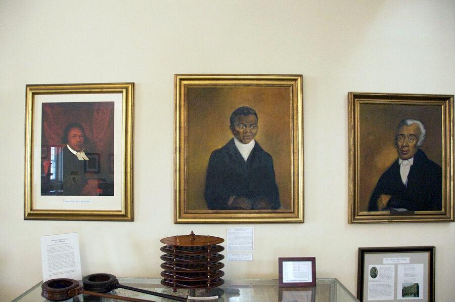 Portraits of Absalom Jones, from left, Harry Hosier, Richard Allen in Historic St. George’s United Methodist Church museum in Philadelphia. Photo courtesy of HSG
