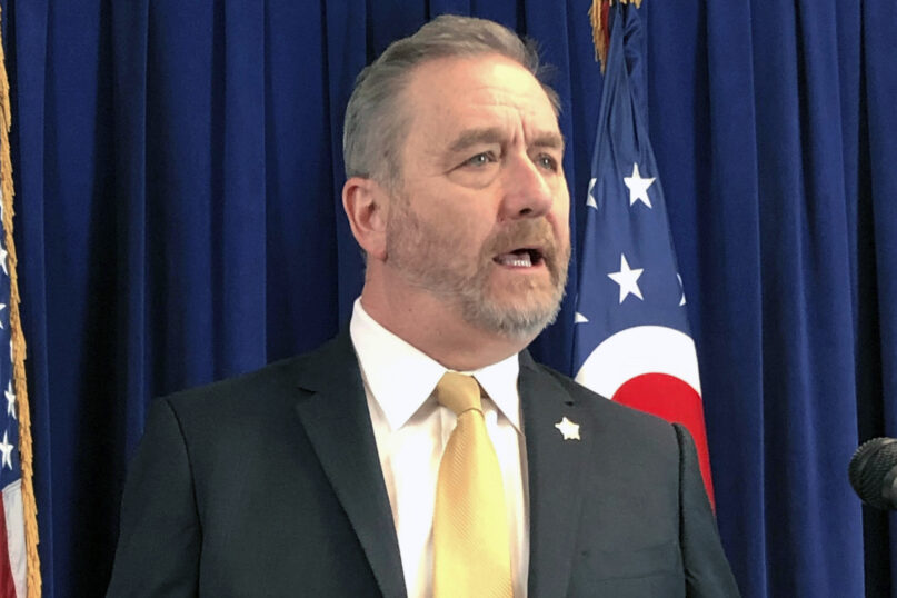 In this Feb. 20, 2020, file photo, Ohio Attorney General Dave Yost speaks in Columbus, Ohio. Yost filed suit against the Biden administration on Oct. 25, 2021, seeking to restore a Trump-era ban on abortion referrals by family planning clinics that President Joe Biden reversed earlier in the month. (AP Photo/Julie Carr Smyth, File)