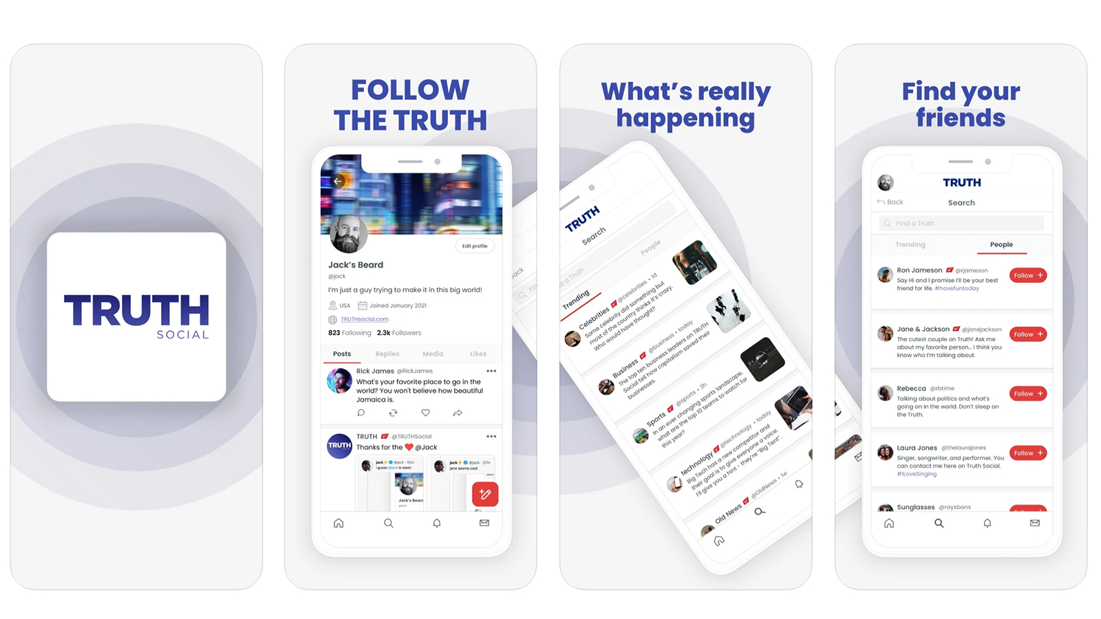 Promotional images for the new Truth Social app. Screengrab