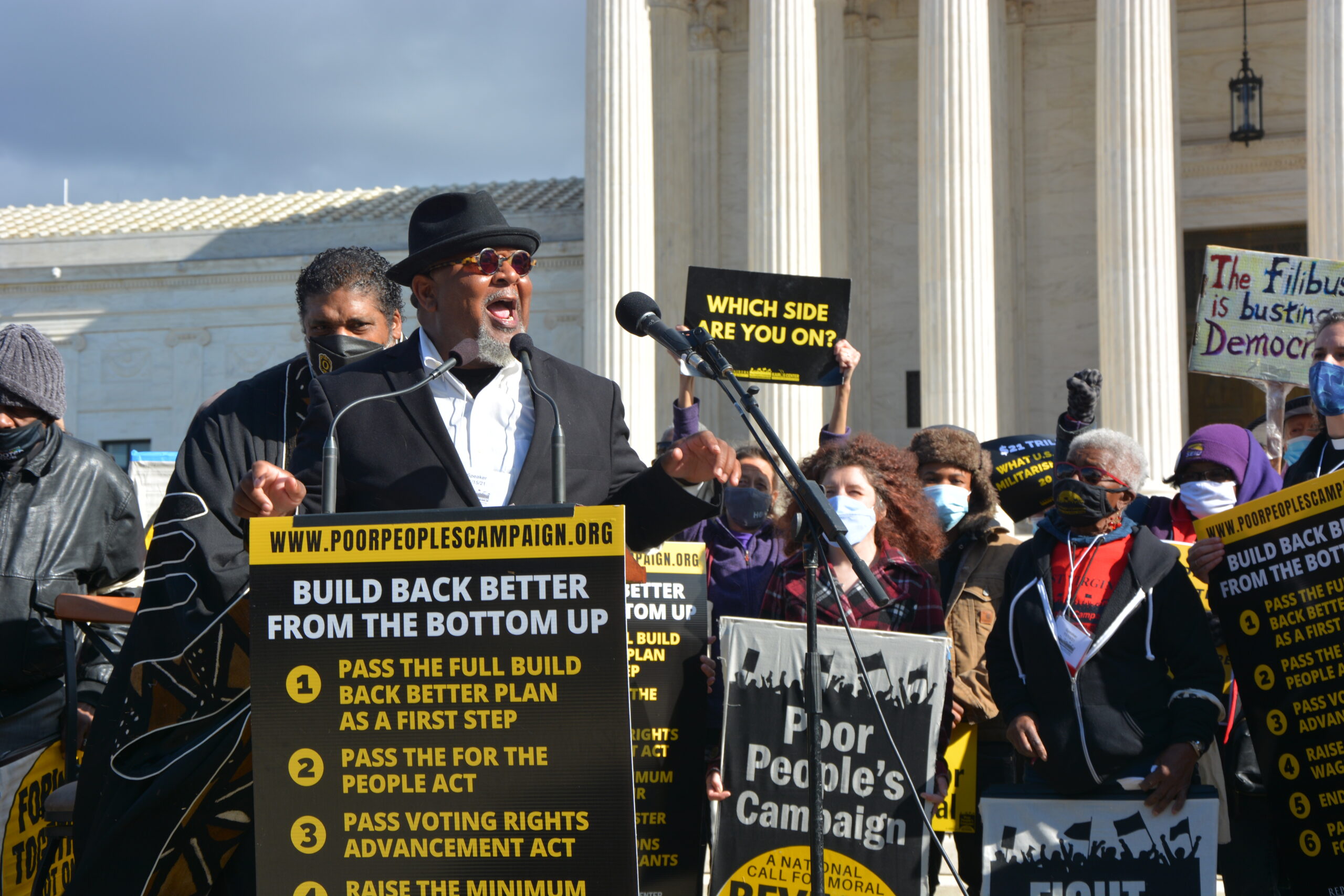 The Rev. Paul Dunn, pastor of First Baptist Church in Charleston, West Virginia, addresses supporters with the Poor People's Campaign outside the Supreme Court on November 15, 2021.