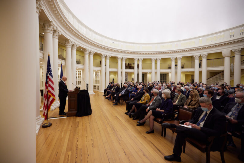 President Dallin H. Oaks of the First Presidency delivers the 2021 Joseph Smith Lecture in the Dome Room of the Rotunda at the University of Virginia on Friday, November 12, 2021. 2021 by Intellectual Reserve, Inc. All rights reserved.