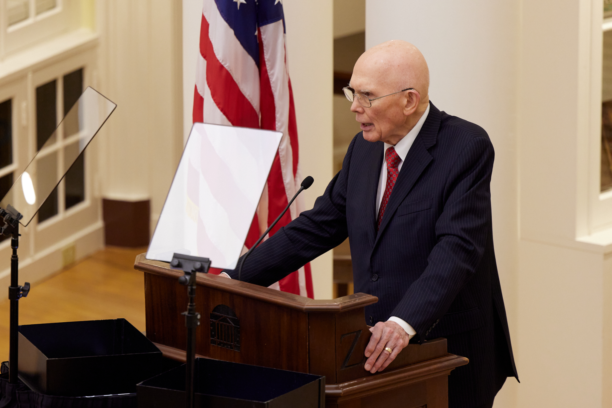 President Dallin H. Oaks of the First Presidency delivers the 2021 Joseph Smith Lecture in the Dome Room of the Rotunda at the University of Virginia on Nov. 12, 2021. Photo © 2021 by Intellectual Reserve Inc. All rights reserved.