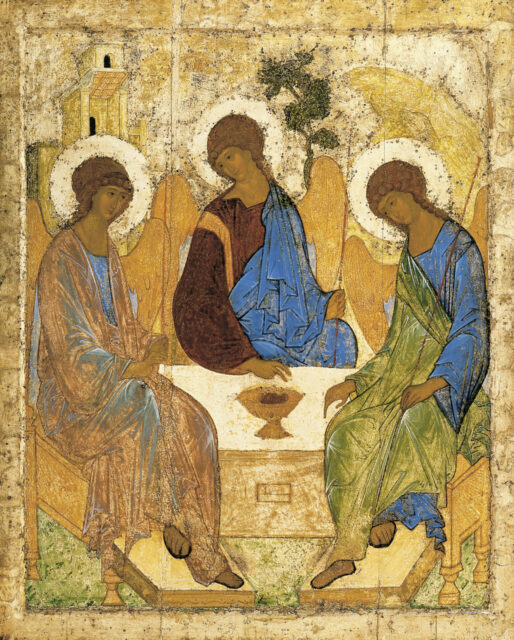 Andrei Rublev's icon showing the three Angels being hosted by Abraham at Mambré. Early 15th century. Image by Andrei Rublev courtesy of Wikimedia/Creative Commons
