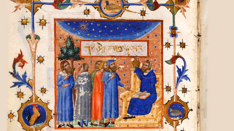 Illuminated manuscript of Maimonides teaching his students. Image courtesy Harpers/Creative Commons